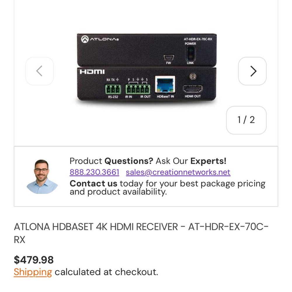 Atlona 4K/UHD HDMI Receiver with Control and PoE (AT-HDR-EX-70C-RX)